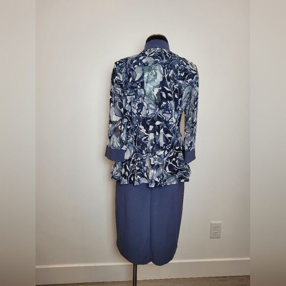NEW R&M Richards Two Piece Formal Dress Set Sheer Periwinkle Blue Floral Size 6 - Picture 7 of 16